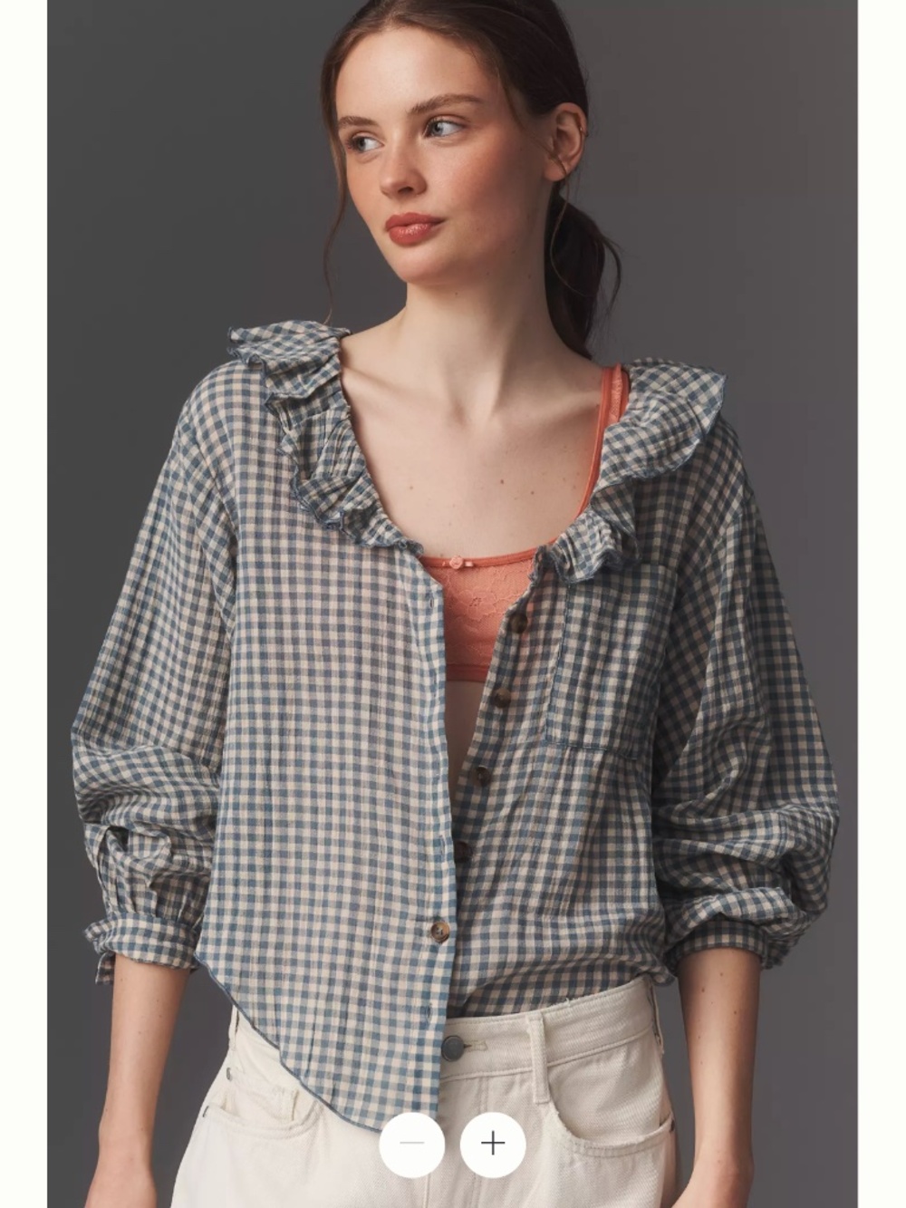 Anthropologie Remy Ruffle Collar Buttondown Shirt by Pilcro- size L